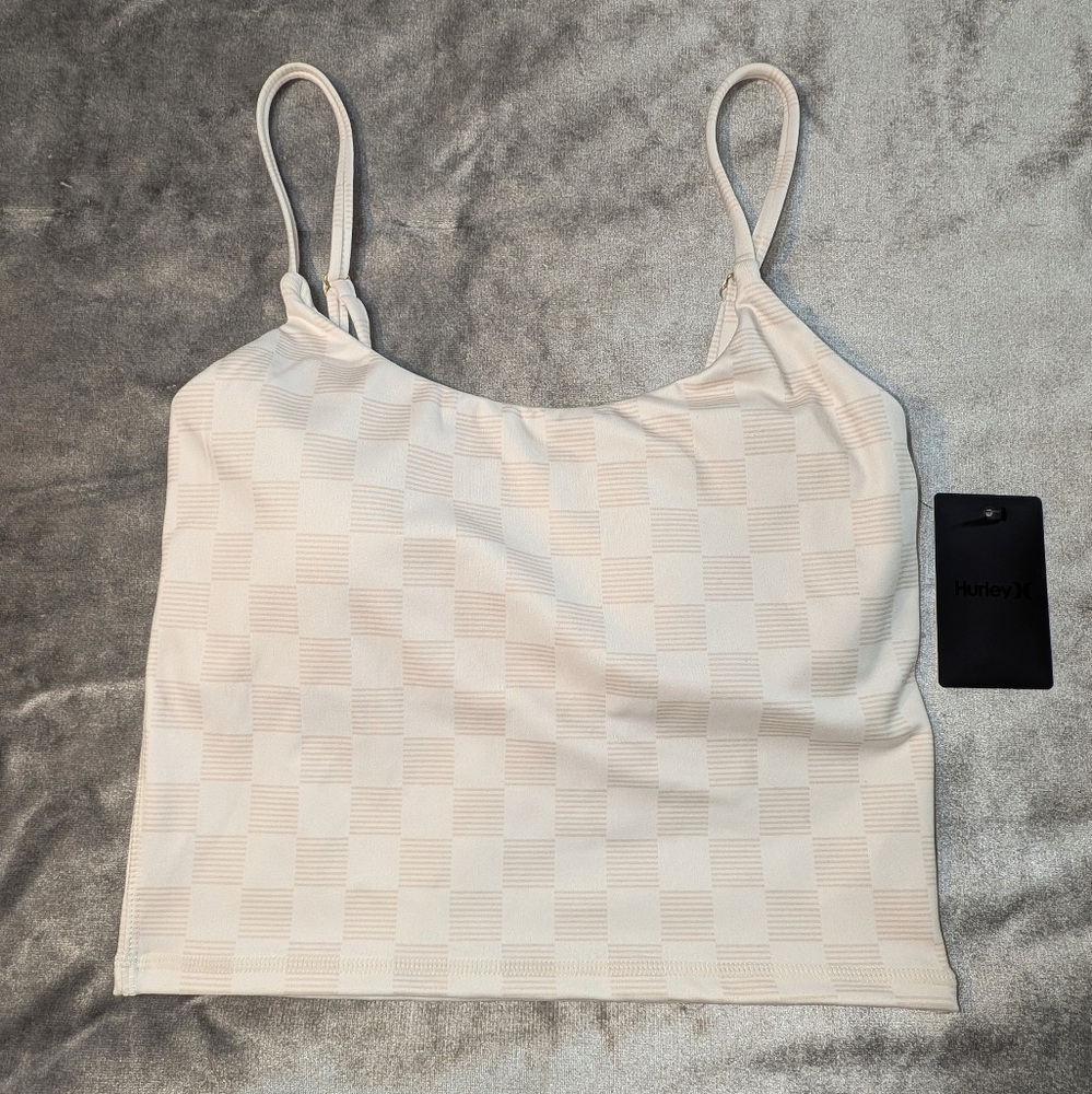 NWT Hurley Women's Medium Cream Checkered Sports Bra Crop Top